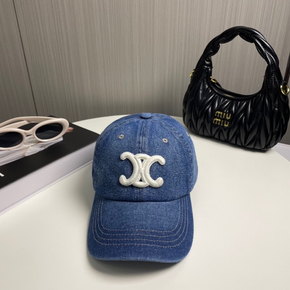 Celine Denim Baseball Cap with White Embroidered Double-C Logo